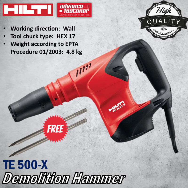 HILTI TE 500-X Bull Point Demolition Hammer 7.5J *FREE 2 x Pointed Chisel