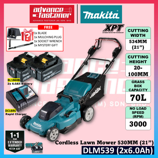 Makita DLM539Z / DLM539 18Vx2 Cordless Lawn Mower 530MM (21")