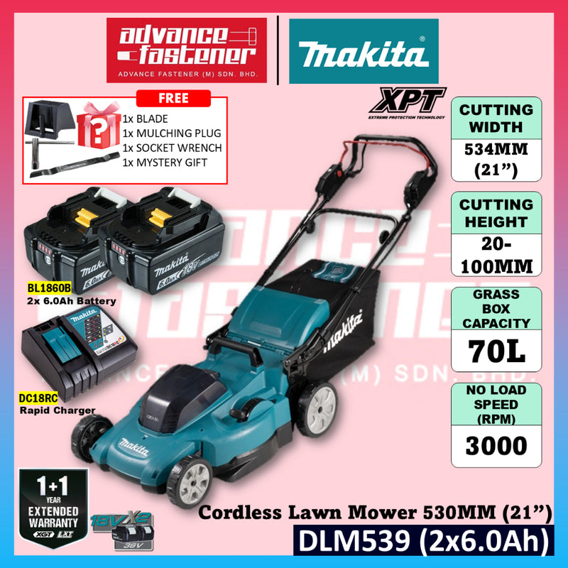 Makita DLM539Z / DLM539 18Vx2 Cordless Lawn Mower 530MM (21
