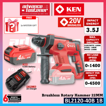 DEVON KEN BL2120-40B / 5401-LI-20RH / 5401-LI-20Z 20V Brushless Cordless 3-Mode Rotary Hammer 22MM