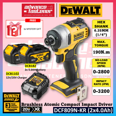 DeWalt DCF809N-KR 20V MAX Cordless Brushless Atomic Compact Impact Driver 6.35MM (1/4") 190N.m