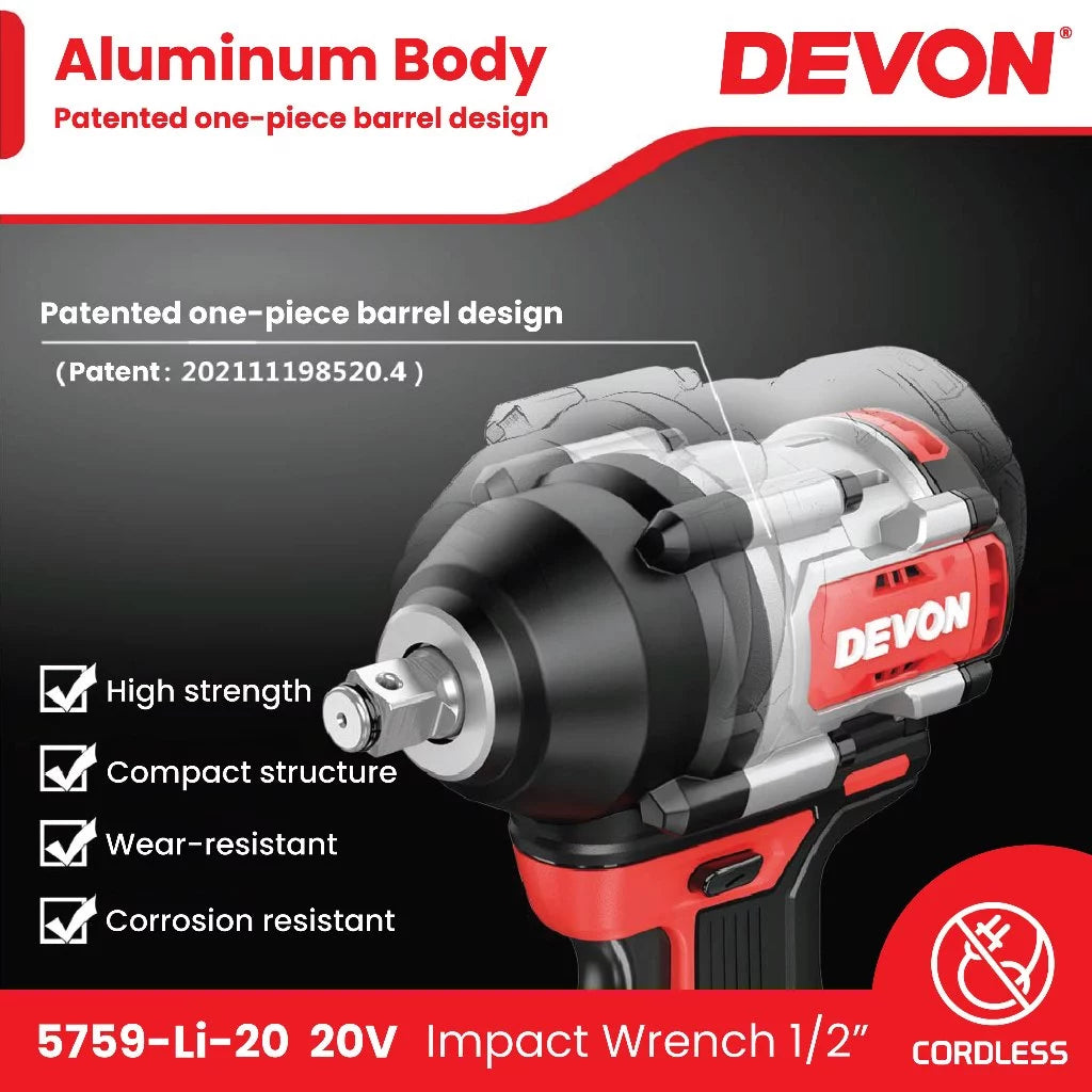 DEVON 5759-Li-20 / 5759-Li-20Z 20V Brushless Cordless Impact Wrench 12.7MM (1/2”)