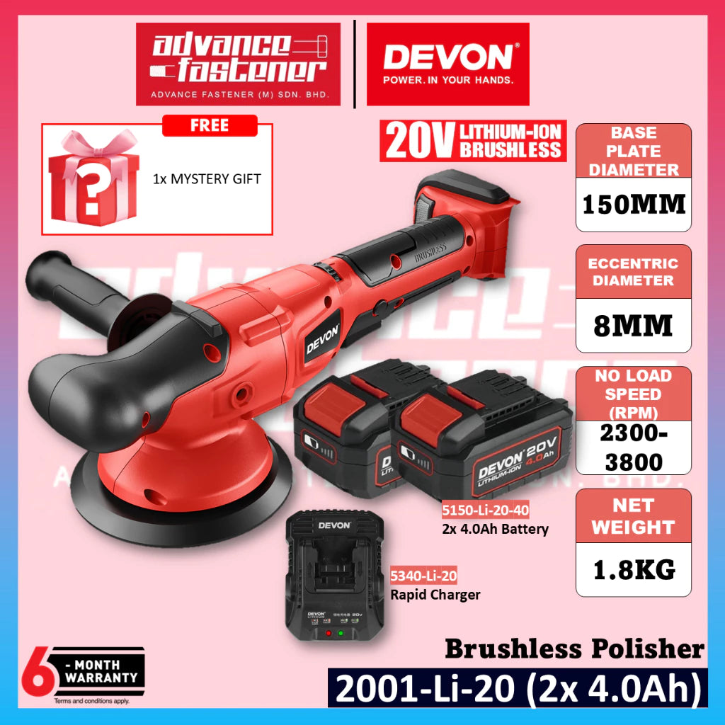 DEVON 2001-Li-20 / 2001-Li-20Z 20V Brushless Cordless Polisher 150MM (6")