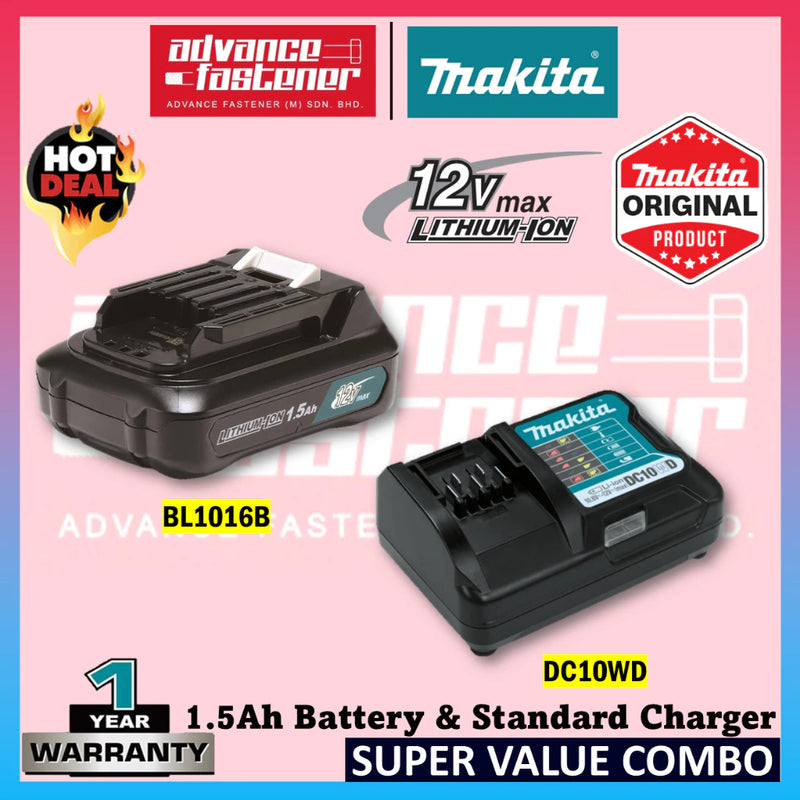 MAKITA BL1016 / BL1021B / BL1041B / BL1050B 1.5AH / 2.0AH / 4.0AH / 5.0AH 12Vmax CXT LITHIUM-ION Battery & Charger Combo