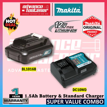 MAKITA BL1016 / BL1021B / BL1041B / BL1050B 1.5AH / 2.0AH / 4.0AH / 5.0AH 12Vmax CXT LITHIUM-ION Battery & Charger Combo