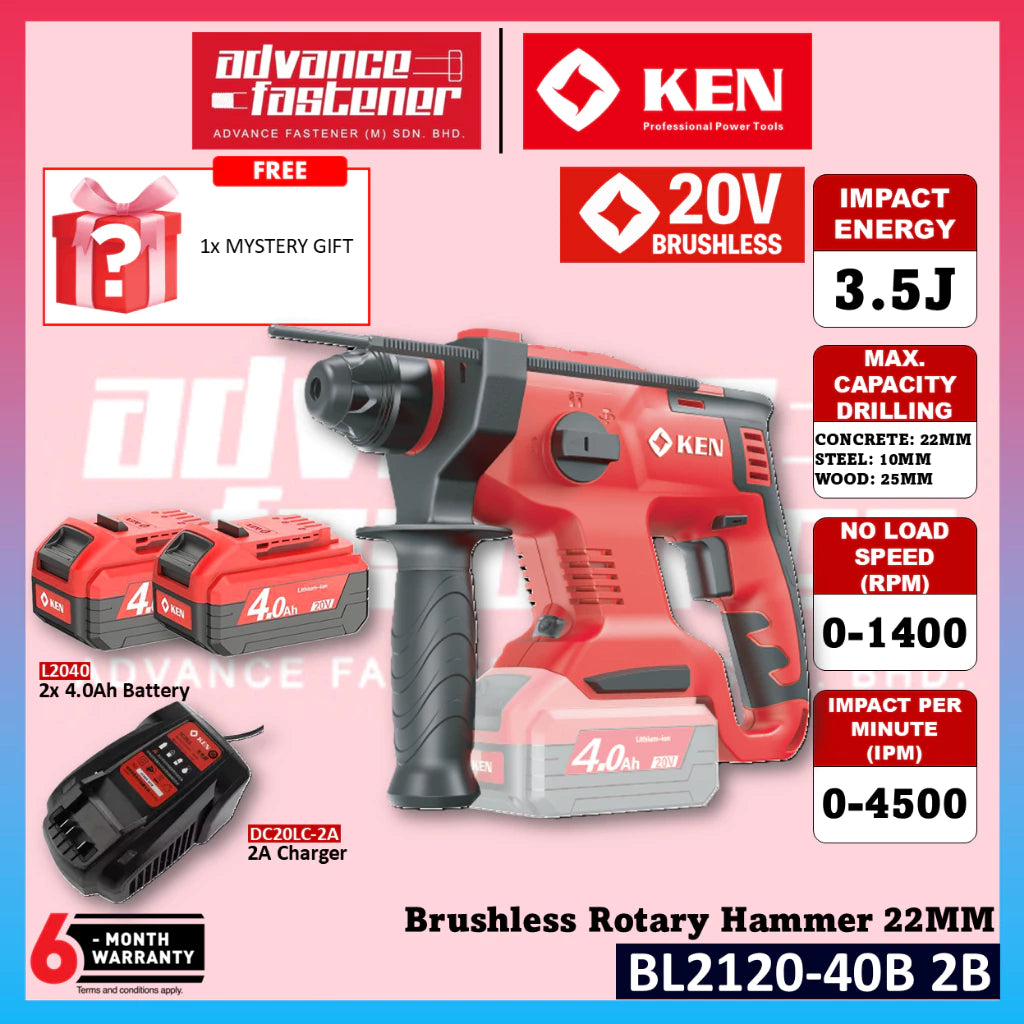DEVON KEN BL2120-40B / 5401-LI-20RH / 5401-LI-20Z 20V Brushless Cordless 3-Mode Rotary Hammer 22MM