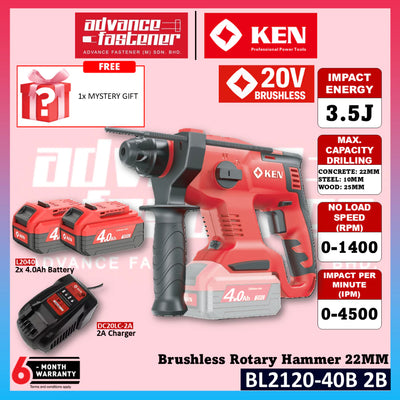 DEVON KEN BL2120-40B / 5401-LI-20RH / 5401-LI-20Z 20V Brushless Cordless 3-Mode Rotary Hammer 22MM