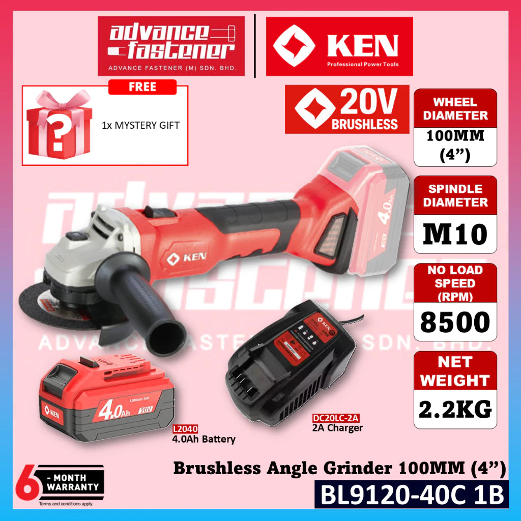 DEVON KEN BL9120-40C / 2906-LI-20Z100 20V Brushless Cordless Angle Grinder 100MM (4")