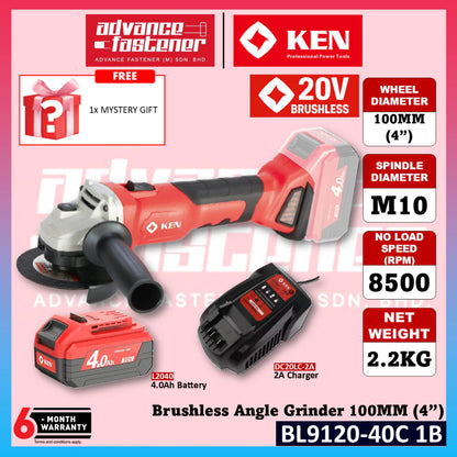 DEVON KEN BL9120-40C / 2906-LI-20Z100 20V Brushless Cordless Angle Grinder 100MM (4")