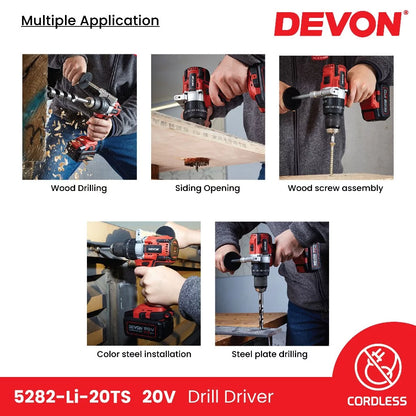 DEVON 5282-LI-20TS / 5282-LI-20Z 20V Brushless Cordless Driver Drill 13MM (1/2")