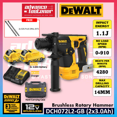 DeWalt DCH072L2-GB 12V Brushless Rotary Hammer
