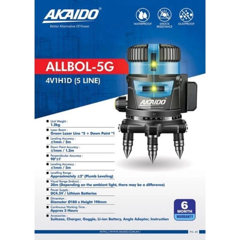 AKAIDO ALLBOL-5G + ALL-A01 Laser 5 Green + Laser Tripod 1.5M