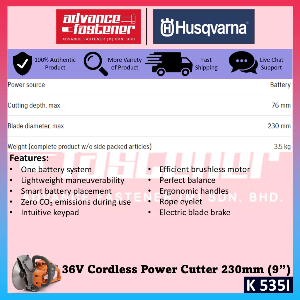 Husqvarna K 535i 36V Cordless Power Cutter 230mm (9")