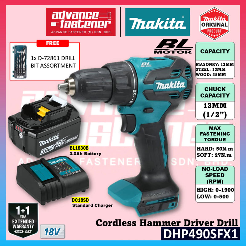 Makita DHP490SFX1 DDF490SF1J / DHP490WV DDF490WV / DHP490Z DDF490Z 18V Cordless Hammer Driver Drill
