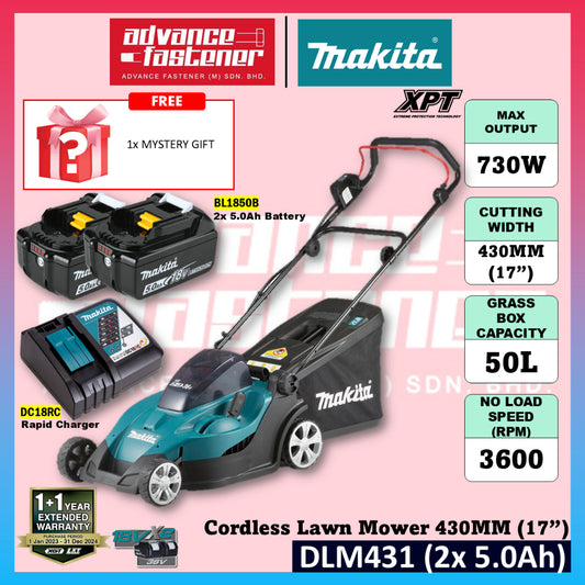 Makita DLM431 / DLM431Z 18Vx2 Cordless Lawn Mower 430MM (17")