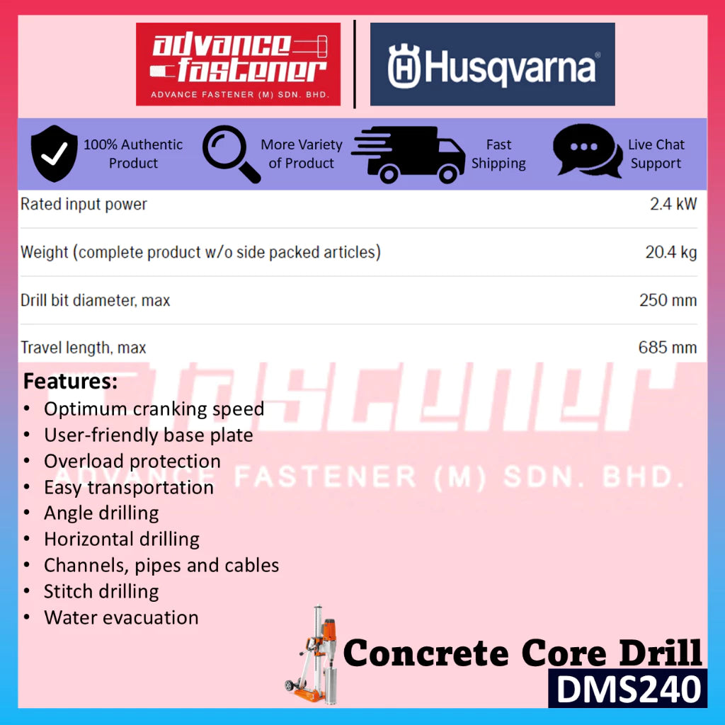 Husqvarna DMS 240 Concrete Core Drill with 52mm Core Bit