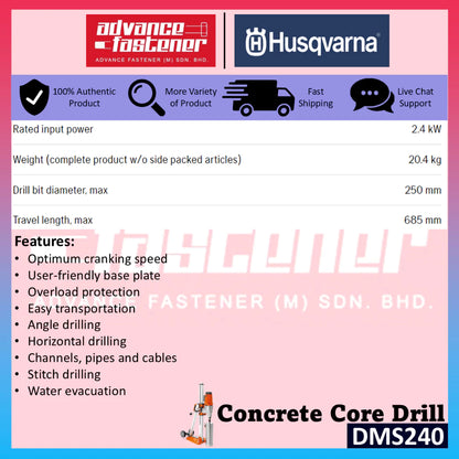 Husqvarna DMS 240 Concrete Core Drill with 52mm Core Bit