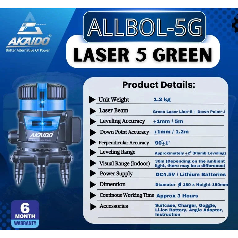 AKAIDO ALLBOL-5G + ALL-A01 Laser 5 Green + Laser Tripod 1.5M