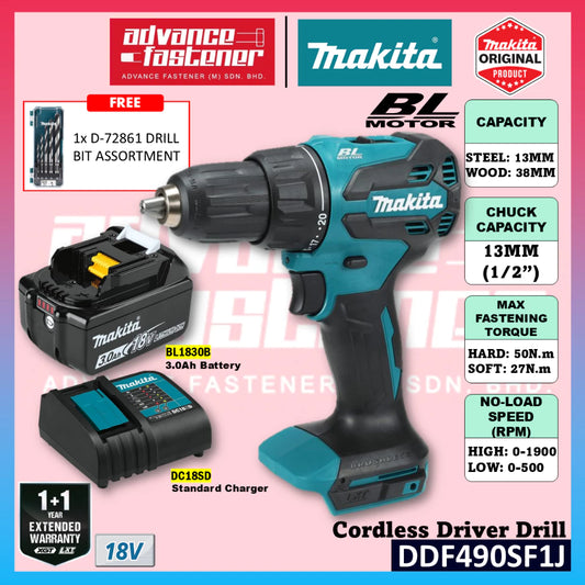 Makita DHP490SFX1 DDF490SF1J / DHP490WV DDF490WV / DHP490Z DDF490Z 18V Cordless Hammer Driver Drill