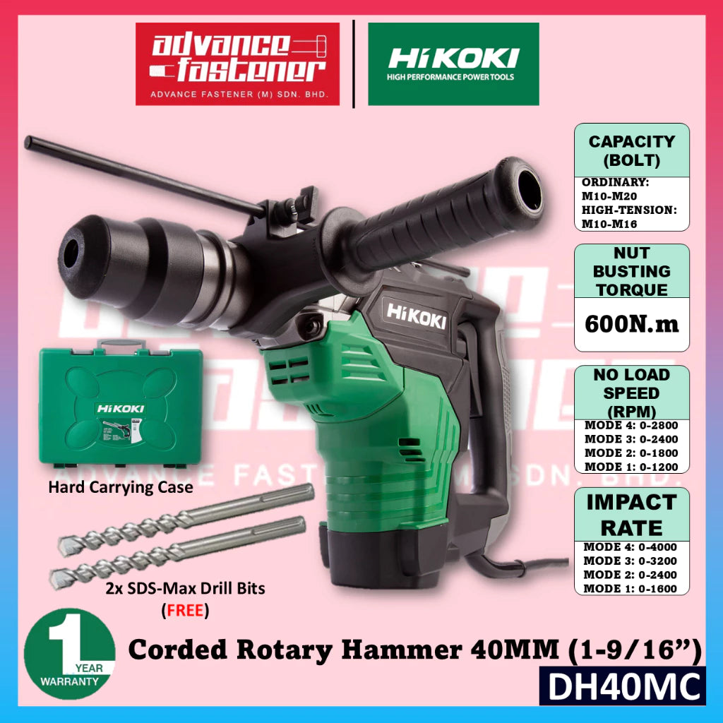 HIKOKI DH40MC Corded Rotary Hammer 40MM (1-9/16”)
