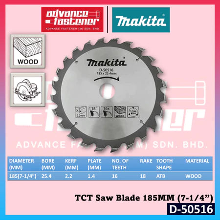 Makita Accessories D-50516 D-50522 D-50538 TCT Saw Blade 185MM (7-1/4") For Wood