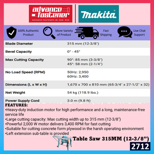 Makita 2712 Corded Table Saw 315MM (12-3/8")