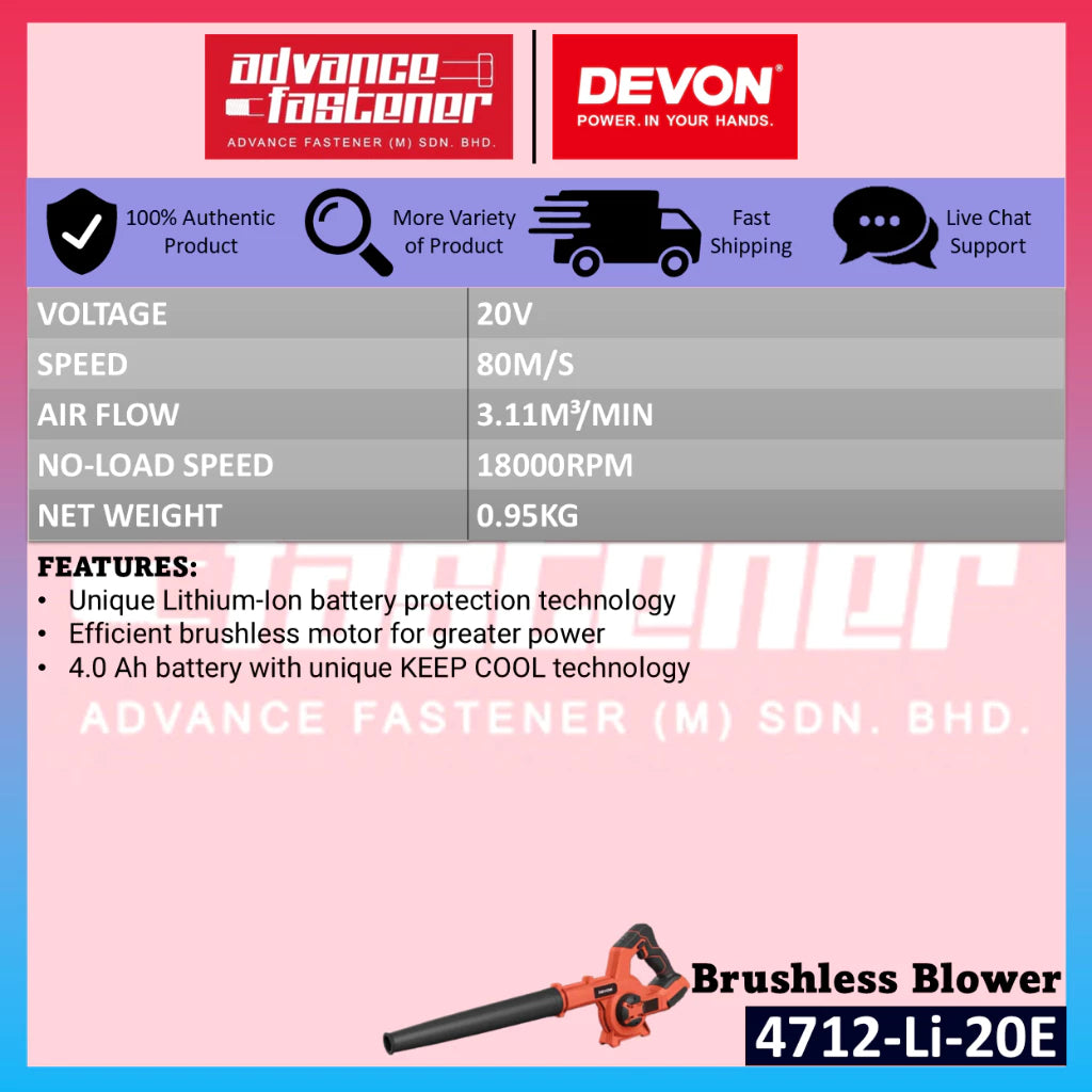 DEVON 4712-Li-20 / 4712-Li-20E 20V Brushless Cordless Blower