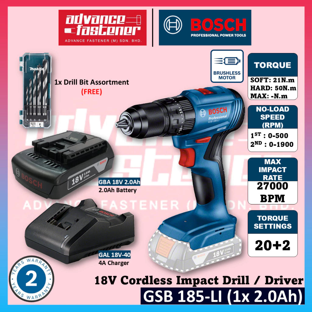 BOSCH GSB 185-LI 18V Cordless Impact Drill / Driver Hammer Driver Drill