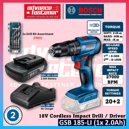 BOSCH GSB 185-LI 18V Cordless Impact Drill / Driver Hammer Driver Drill