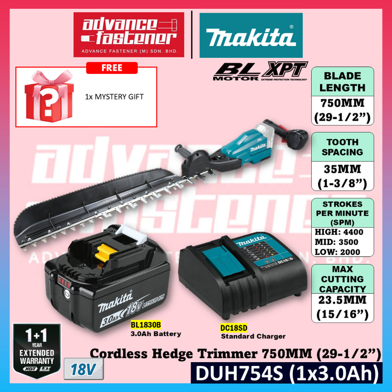 Makita DUH754SRT / DUH754SZ 18V Cordless Hedge Trimmer 750MM (29-1/2