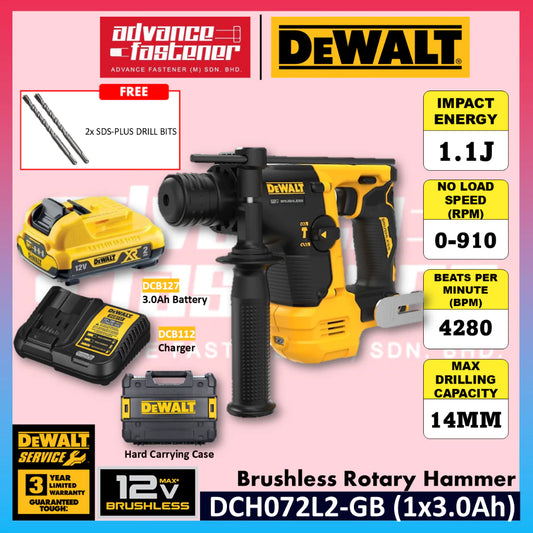 DeWalt DCH072L2-GB 12V Brushless Rotary Hammer