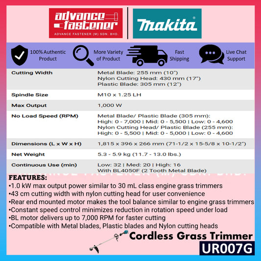 Makita 40Vmax Cordless OPE Combo Set ( UC016GZ Chain Saw 400mm 16" & UR007GM101 Grass Trimmer )
