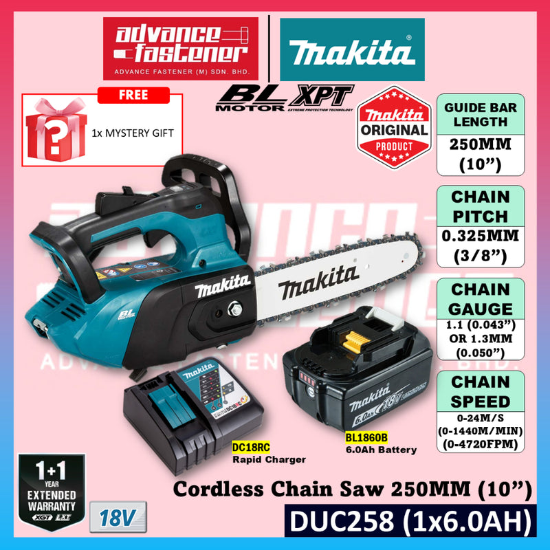 Makita DUC258 / DUC258Z 18V Cordless Chain Saw 250MM (10
