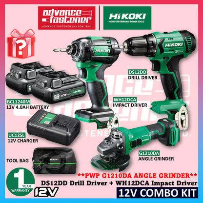 HiKOKI KC12DSWH 12V Cordless Combo Kit ( DS12DD Drill Driver + WH12DCA Impact Driver + G1210DA Angle Grinder )