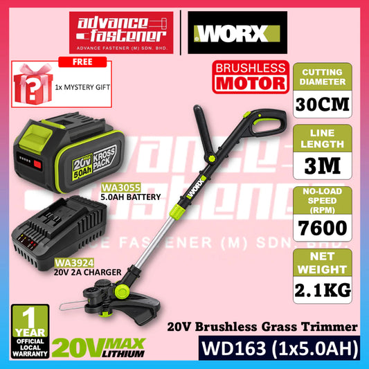 WORX WD163 20V Cordless Brushless Grass Trimmer