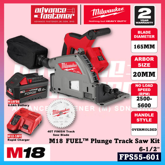 Milwaukee FPS55-501 FPS55-0 M18 FUEL™ Plunge Track Saw Kit 6-1/2” / GR1400 1.4m Aluminium Guide Rail