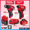 Milwaukee M12 ULTRA GO Brushless Combo Set / BLPDRC M12 Percussion Drill / BLIDRC M12 Impact Driver