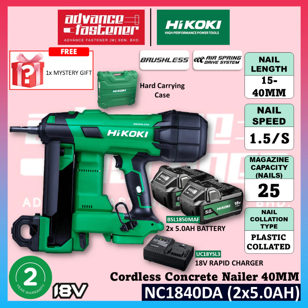 HiKOKI NC1840DA 18V Cordless Concrete Nailer 40MM