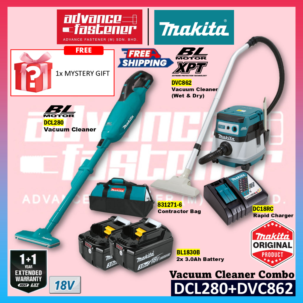 Makita 18V LXT Cordless Combo ( DCL280 / DVC862 18V x2 Brushless Vacuum Cleaner Wet & Dry )