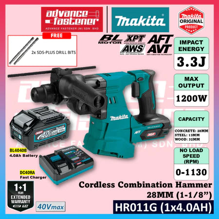 MAKITA HR011GM202 / HR011GZ 40Vmax Cordless 3-Modes Combination Hammer 28MM (1-1/8")