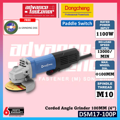 DONG CHENG DSM17-100P Corded Angle Grinder 100MM (4") 1100W | Paddle Switch