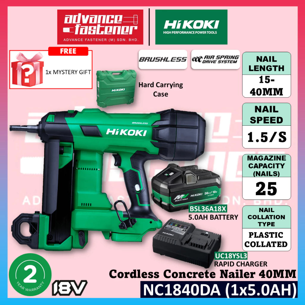 HiKOKI NC1840DA 18V Cordless Concrete Nailer 40MM