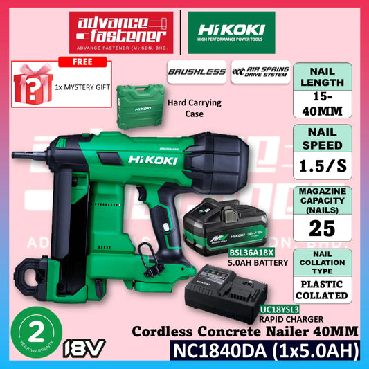 HiKOKI NC1840DA 18V Cordless Concrete Nailer 40MM