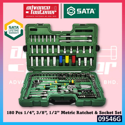 SATA Hand Tools & Accessories 09546G 180 Pc. 1/4”, 3/8”, 1/2” Metric Ratchet & Socket Set