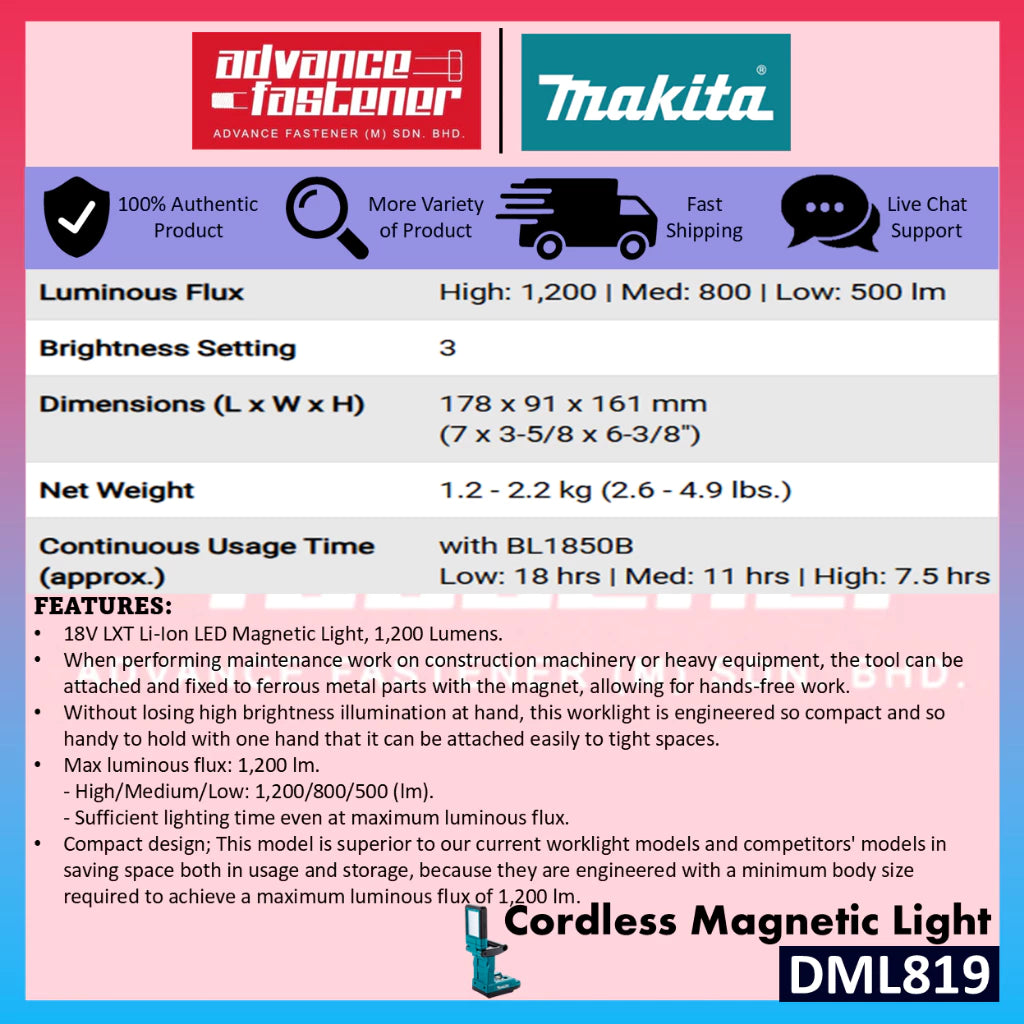 MAKITA DML819 18V Cordless Magnetic Light