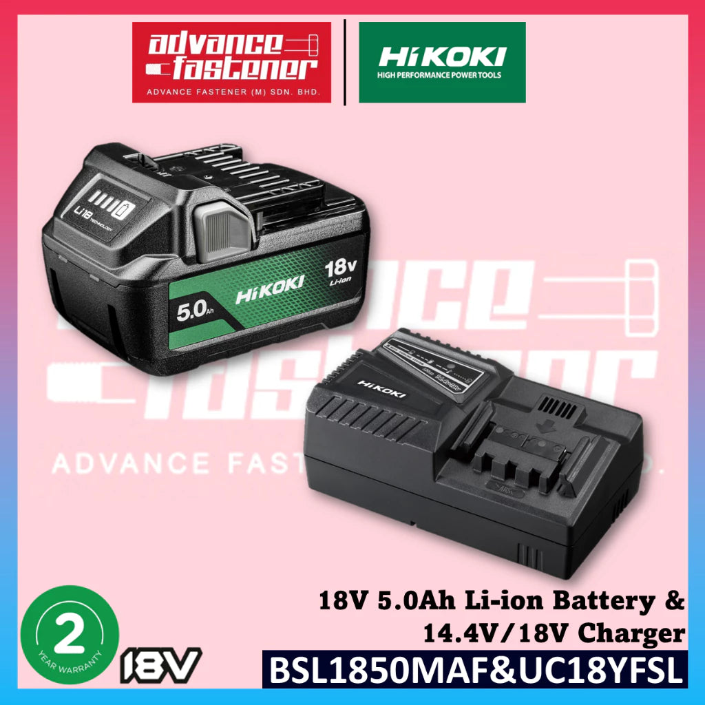 HiKOKI UC18YFSL J5Z BSL1850MAF 18V 5.0Ah Li-ion Battery & UC18YFSL 14.4V/18V Charger Starter Pack