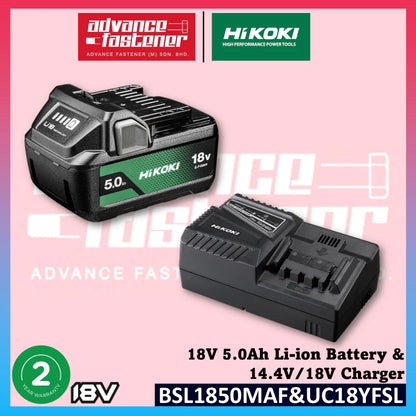 HiKOKI UC18YFSL J5Z BSL1850MAF 18V 5.0Ah Li-ion Battery & UC18YFSL 14.4V/18V Charger Starter Pack