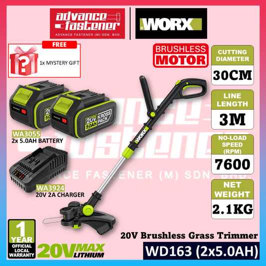 WORX WD163 20V Cordless Brushless Grass Trimmer