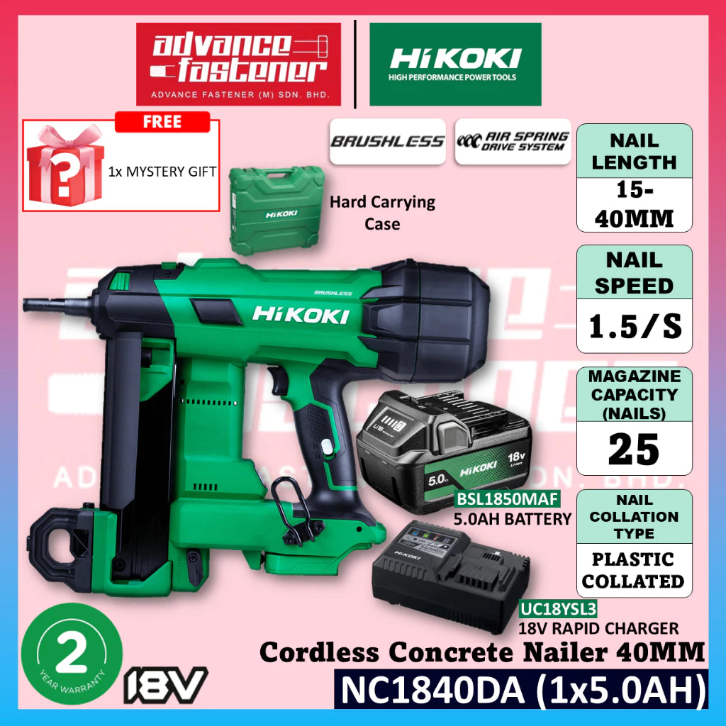 HiKOKI NC1840DA 18V Cordless Concrete Nailer 40MM