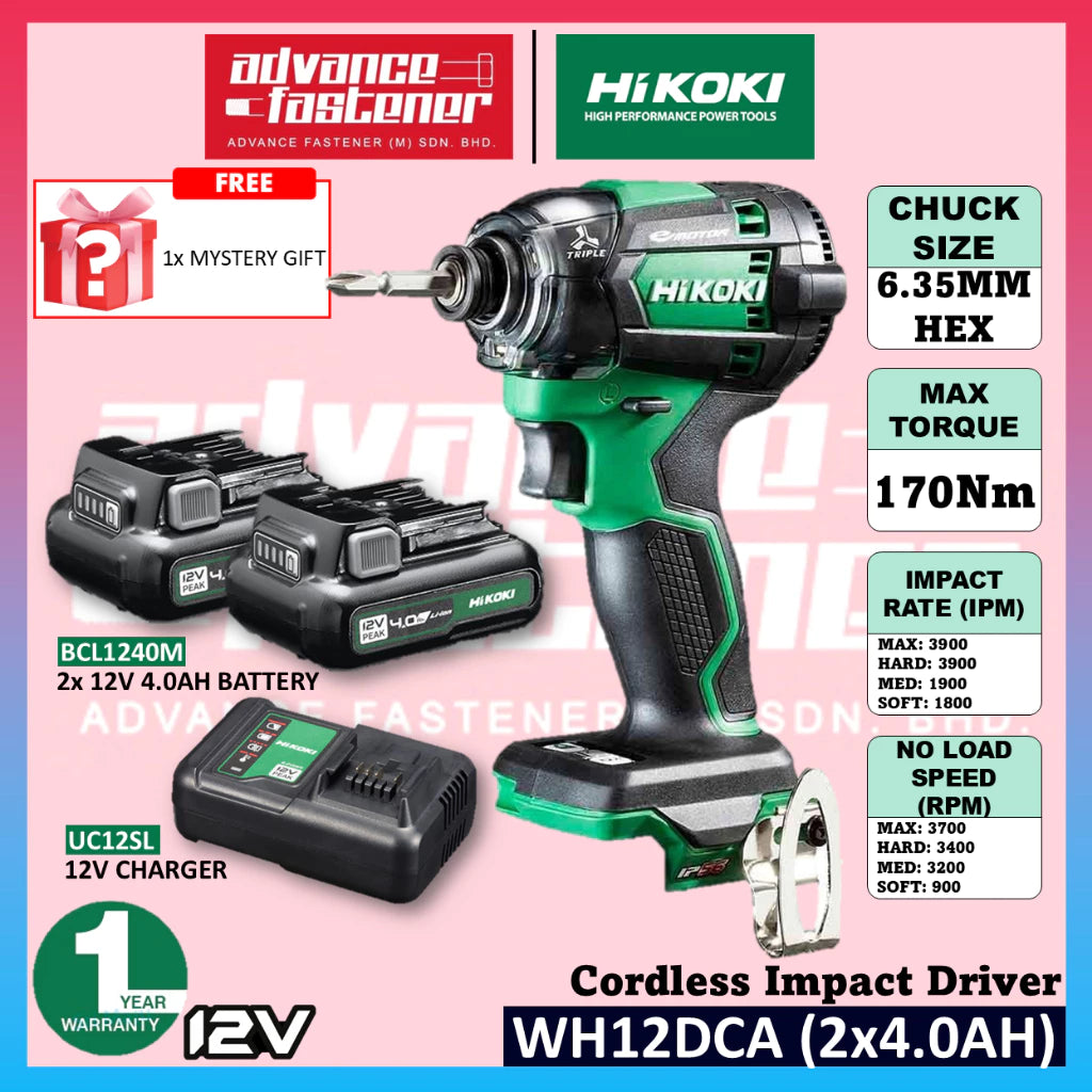 HiKOKI KC12DSWH 12V Cordless Combo Kit ( DS12DD Drill Driver + WH12DCA Impact Driver + G1210DA Angle Grinder )